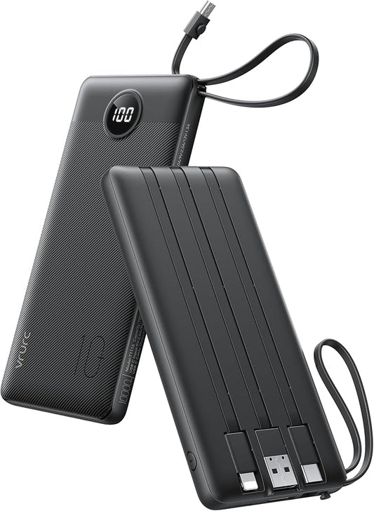 VRURC Portable Charger with Built in Cables, Slim Power Bank 10000mAh, USB C by Home
