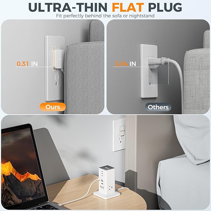 Charging Station PD 100W, TESSAN 9-in-1 USB C Power Strip - Image 2