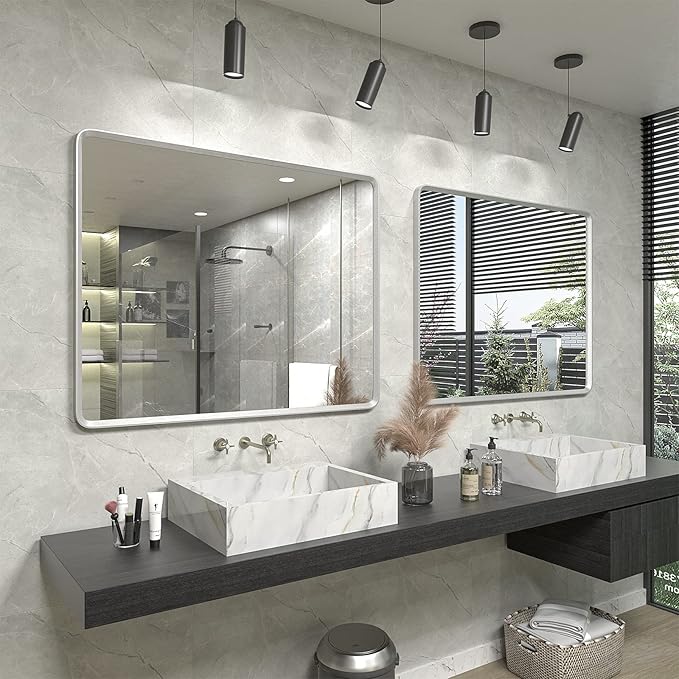 48x32 Inch Silver Bathroom Mirror - Image 6
