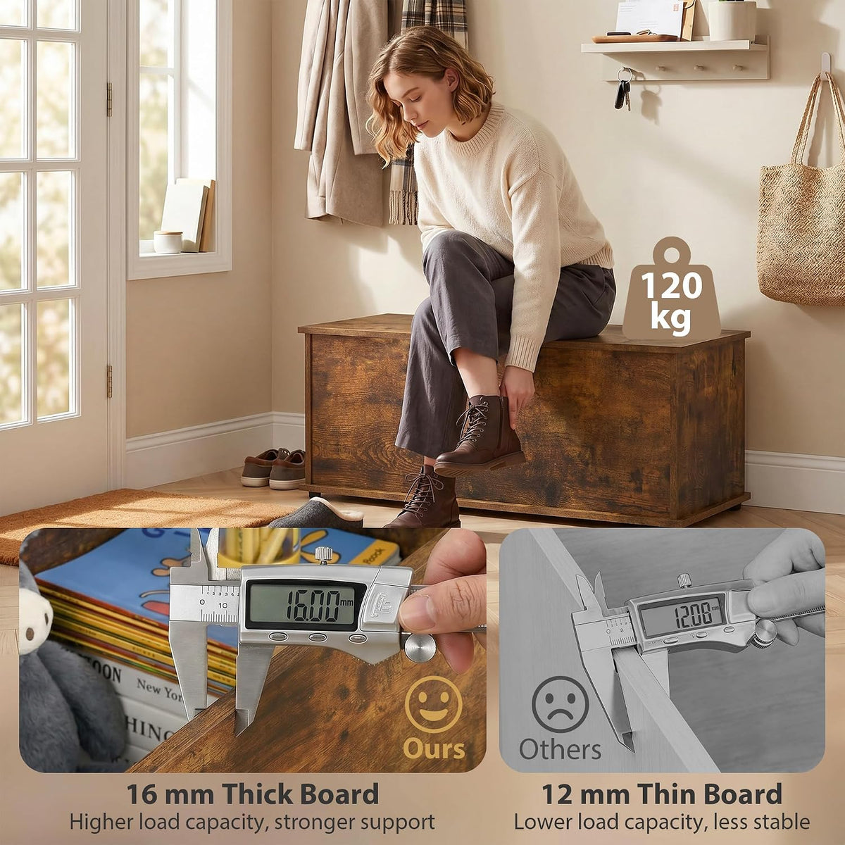 homcom 113l storage chest, storage box with flip-top showing dimensions