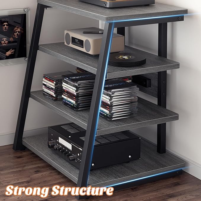 Besiost AV Media Stand with Outlets, Media Console with LED Lights, Stereo - Image 5