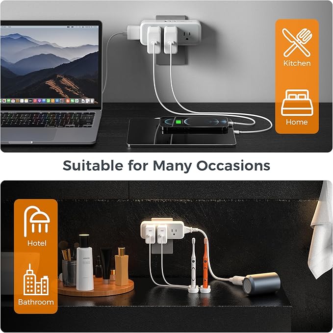 Multi Plug Outlet Extender, Wall Charger, TESSAN Multiple Plug Surge Protector - Image 6