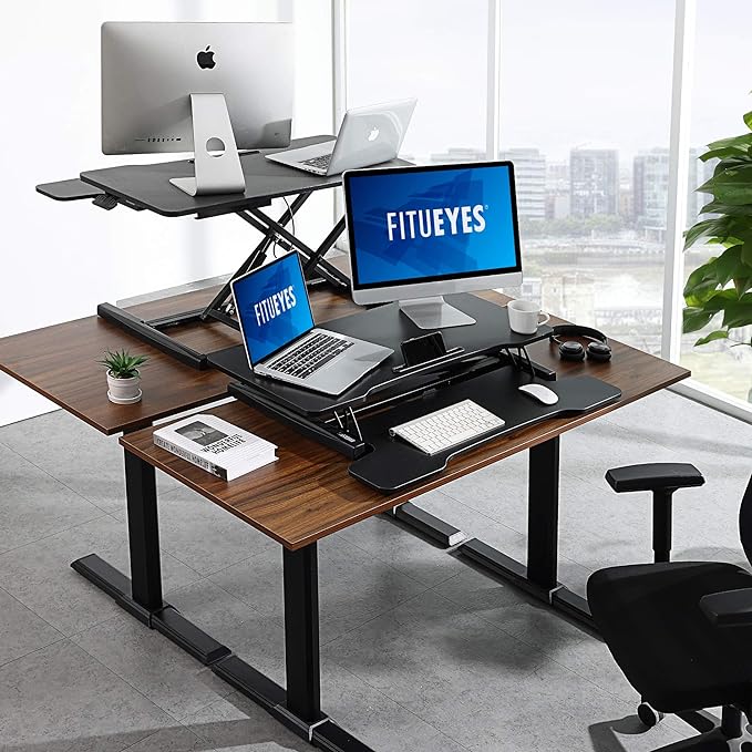 FITUEYES Height Adjustable Standing Desk 32” Wide Sit to Stand Converter Stand - Image 2
