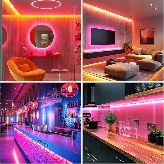 UVTaoYuan Short Led Strip Lights Pink 5V USB LED Lighting COB LED Strip Pink - Image 2