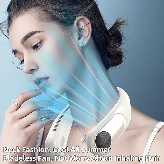 Portable Neck Fan, Personal Wearable Bladeless Fan, LED Display, 6000mAh USB - Image 4