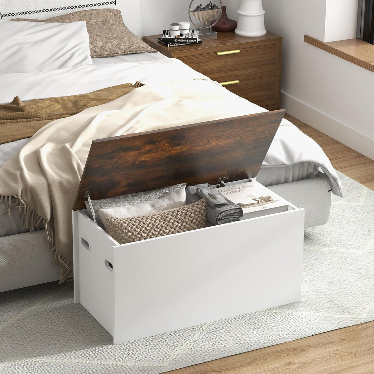 giantex flip-top storage chest, lift top storage bench on a desk or shelf