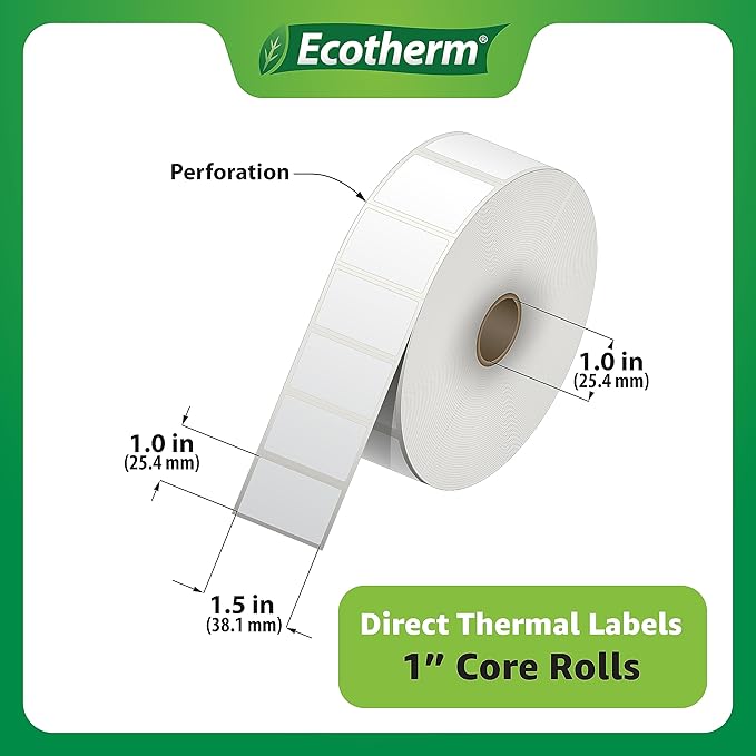 1.5" x 1" Thermal Labels | 6 Rolls | 11400 Labels | fits Zebra, Offnova Thermal - Image 3