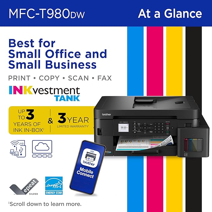 Brother INKvestment Tank 980 Wireless and Ethernet Color Inkjet All-in-One - Image 2