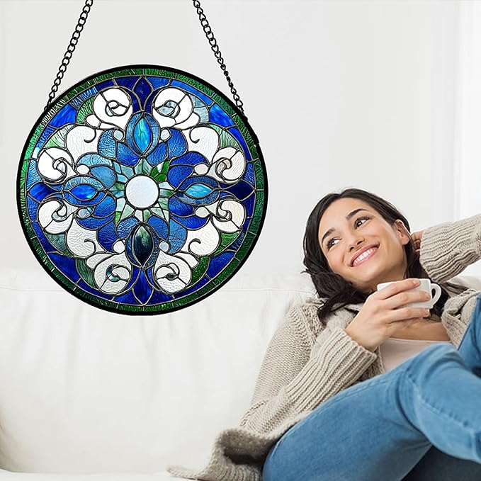 DASTOLL Stained Glass Window Hanging, Boho Style Sun Catchers Diamond Glass - Image 2