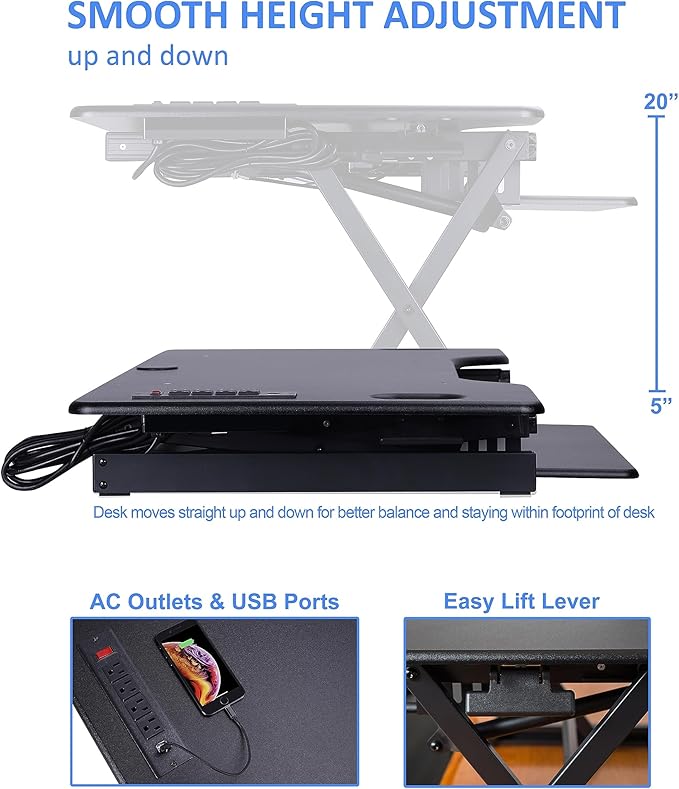 Rocelco 46" Height Adjustable Standing Desk Converter - Image 2