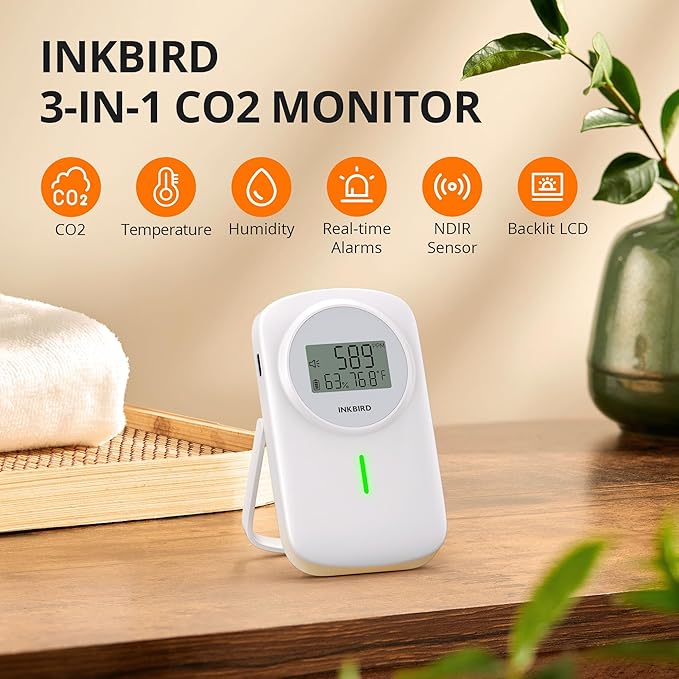 INKBIRD CO2 Monitor Ndir CO2 Detector 3 in 1 Meter | Carbon Dioxide & - Image 2