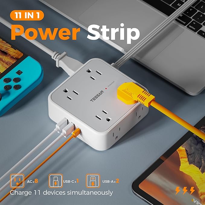 Surge Protector Power Strip, TESSAN 5 FT Flat Extension Cord - Image 3
