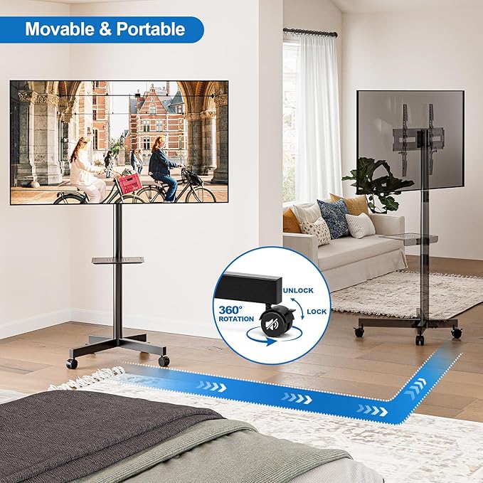 HOLMAXD Mobile TV Stand for 23-65 Inch LCD LED Flat/Curved Panel Screen TVs - Image 7