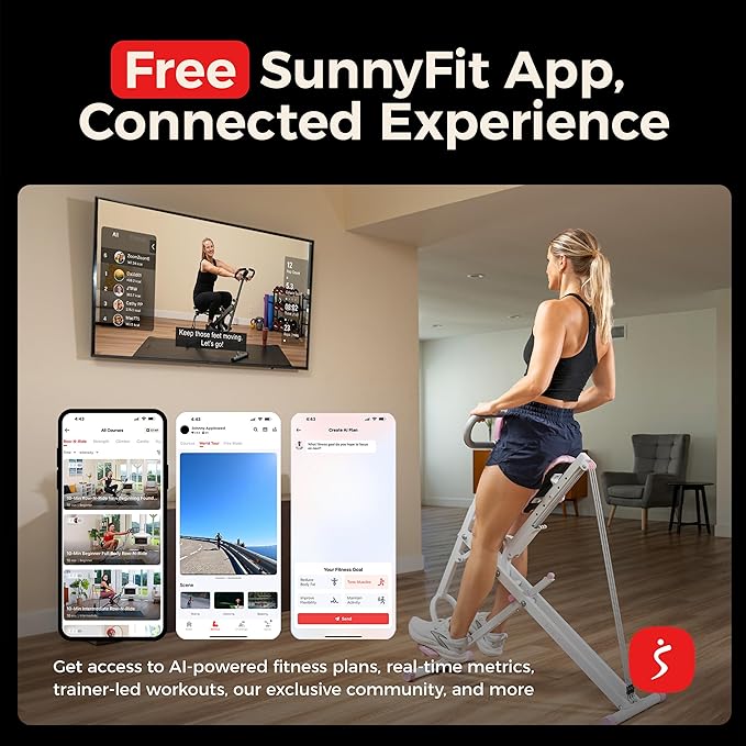 Sunny Health & Fitness Smart Row-N-Ride Glute & Leg Trainer, Foldable Squat - Image 3