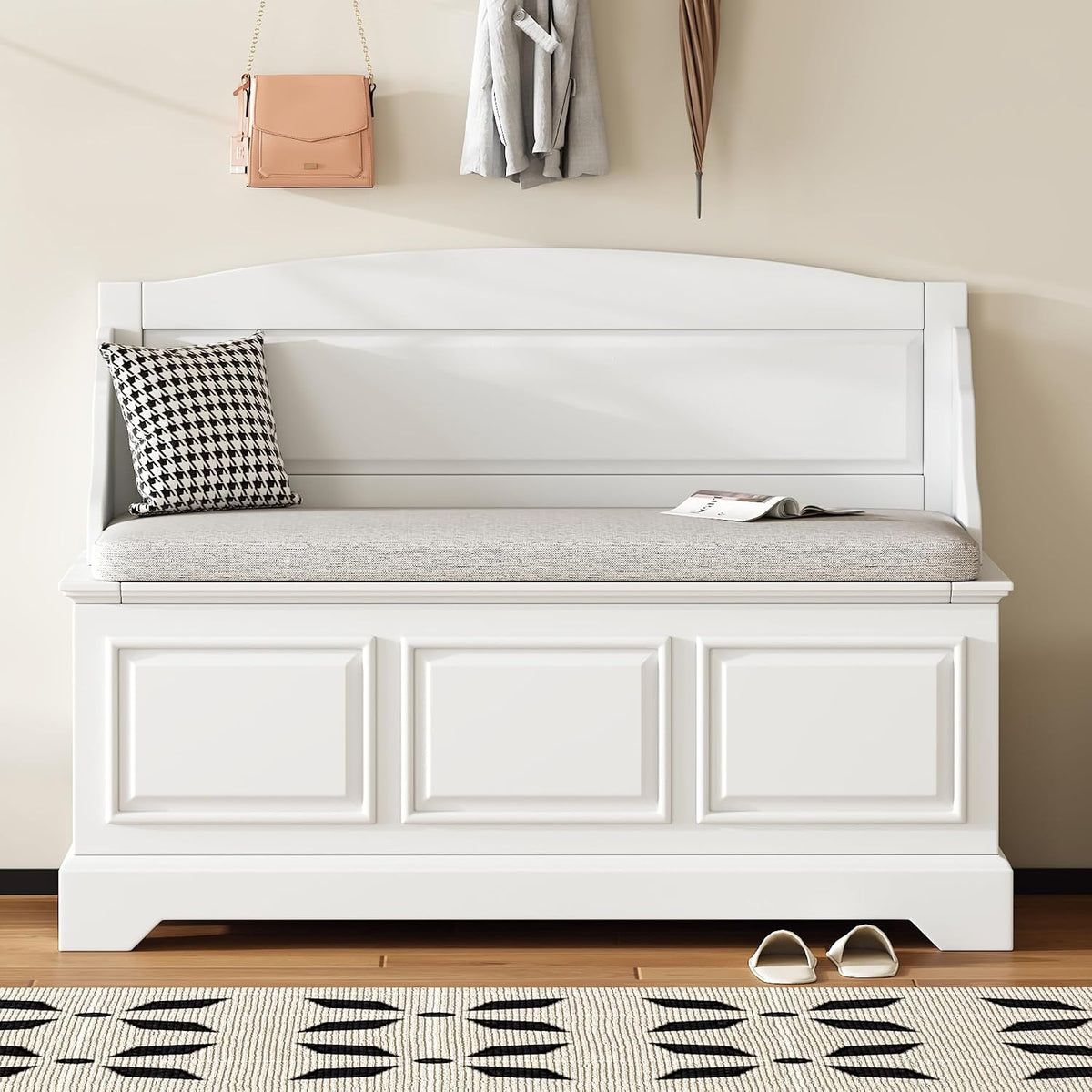 lumisol shoe storage bench with seating, 41.7” farmhouse, main product view