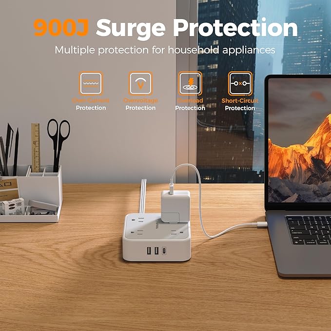 TESSAN Surge Protector Power Strip Flat Plug, Long Extension Cord 10 FT - Image 4