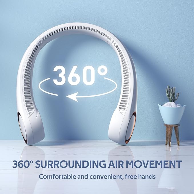 penkou Portable Neck Fan, Hands Free Personal Fan, 360° Airflow, 3-16 Running - Image 2