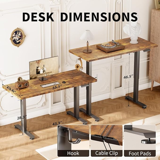Veken 55 Inch Large Electric Standing Desk, Heights Adjustable, Sit to Stand Up - Image 3
