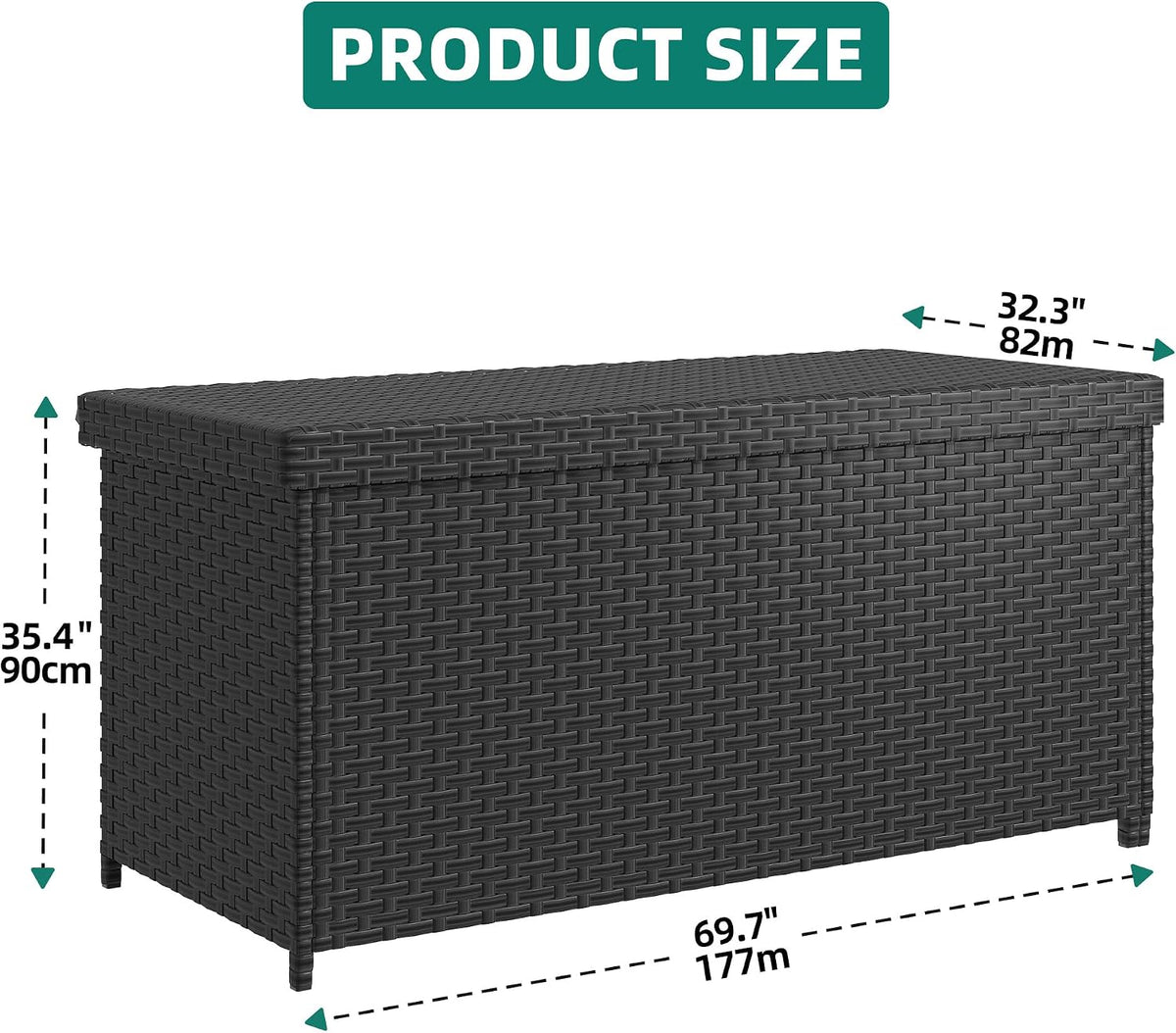 yitahome 260 gallon wicker deck box, side view