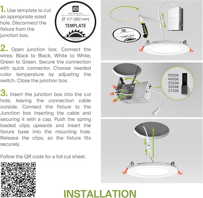 ASD 4 Pack 11/12 Inch LED Recessed Lighting 24W, 5 CCT 2700K-5000K CRI90+ - Image 8