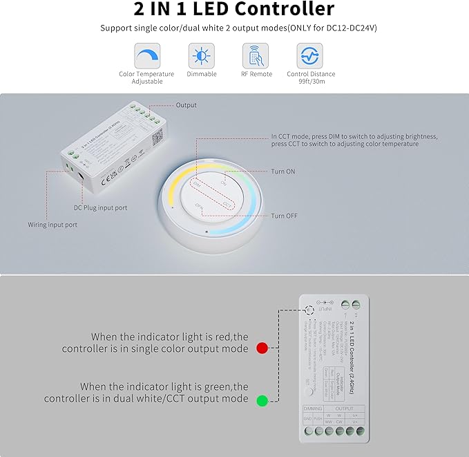 PAUTIX Single Color+CCT LED Controller Magnetic Panel Dimmer, 2.4G RF Wireless - Image 5