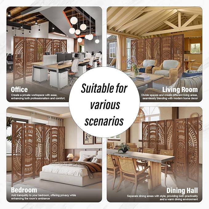 ALeesing 6 Panel Wood Room Divider Fully Assembled, Decorative Room Dividers - Image 7