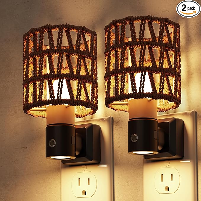 L LOHAS LED Night Lights Plug into Wall, 2 Pack Cylindrical Ironwork Boho by LLOHASLED
