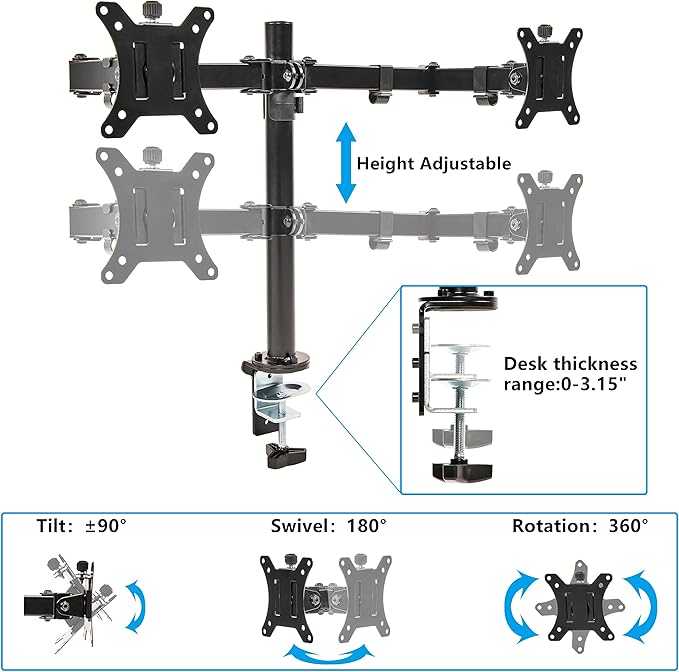 Elevon Dual Monitor Stand for 13-32 inch Computer Screens, Full Adjustable Two - Image 2