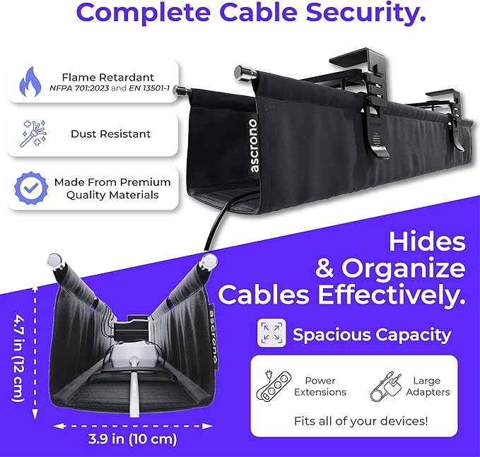 Ascrono Original No Drill Under Desk Cable Management Tray 14.1" - Image 6