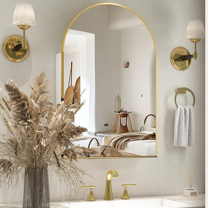 Gold Medicine Cabinet with Mirror, Bathroom Arched Medicine Cabinet Wall Mounted - Image 9