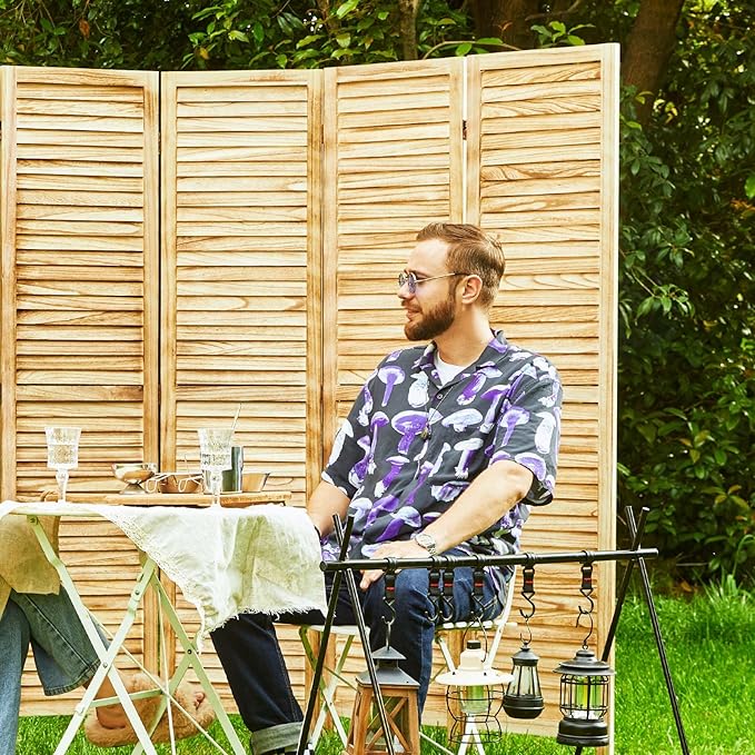 Room Dividers and Folding Privacy Screens, Wood Louvered Separators Divider Wall - Image 8