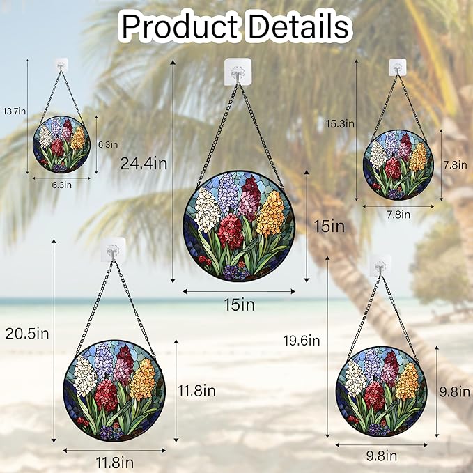 DASTOLL Stained Glass Window Hanging, Colorful Hyacinth Flowers Suncatcher - Image 5