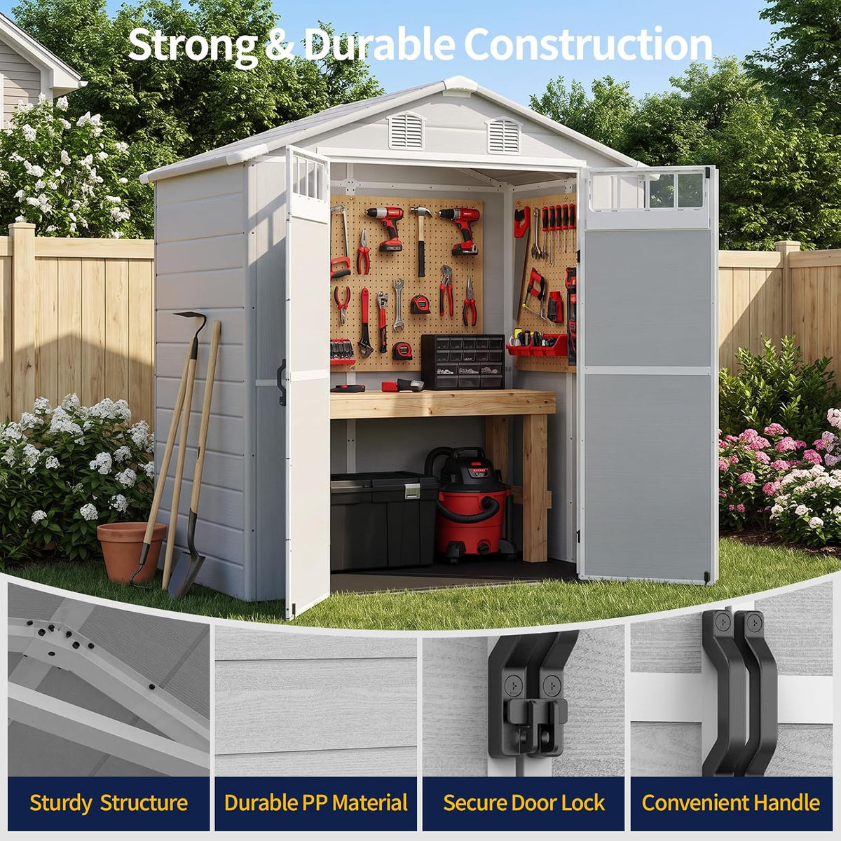 northsky resin storage shed with floor, 6x4.5 ft showing dimensions