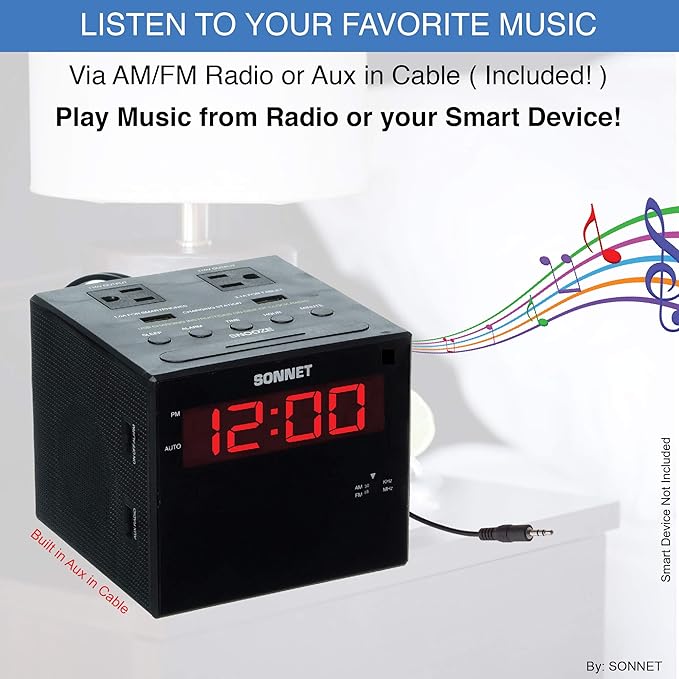 Sonnet Alarm Clock Charging Station, AM FM Radio, Dual USB Charging Ports - Image 6