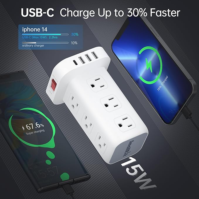 16.5FT Long Extension Cord, Power Strip Tower Surge Protector Power Strip - Image 5