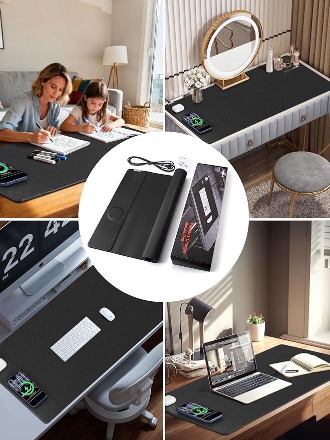 TopMade Mouse Pad with 15W Wireless Charging, XXL Large Leather Desk Mat - Image 7