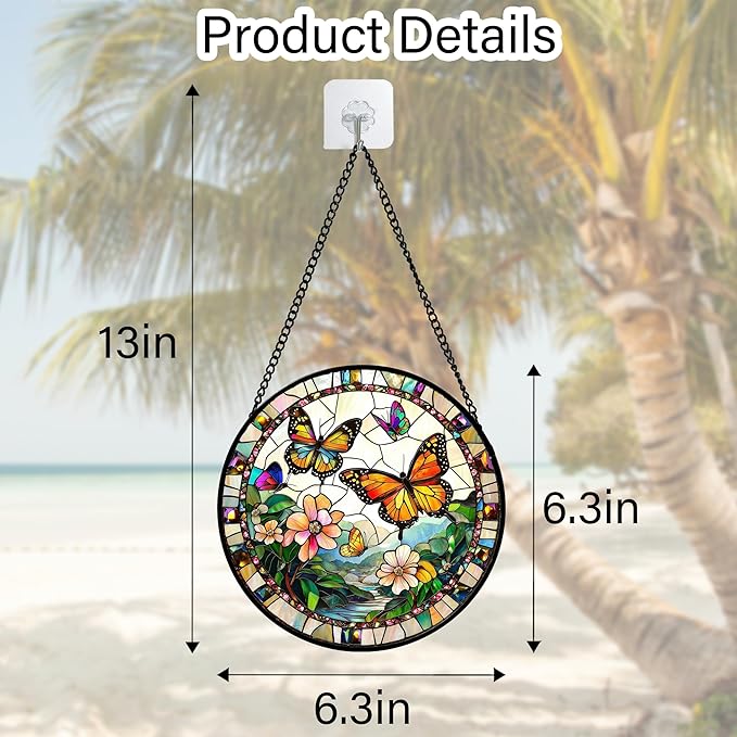 DASTOLL Stained Glass Window Hanging, Butterflies Flying in The Sky Suncatcher - Image 2