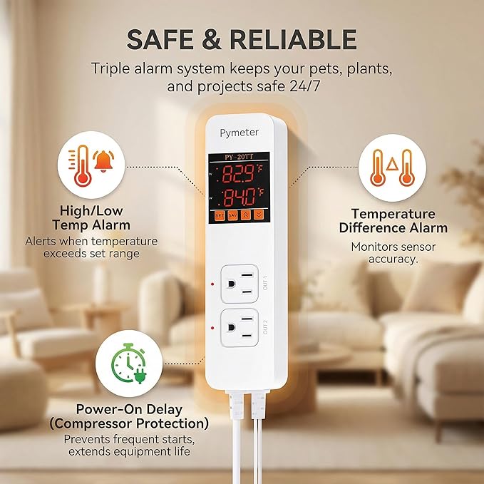 Pymeter 2 in 1 Digital Temperature Controller Dual Outlet Heat Mat Thermostat - Image 8