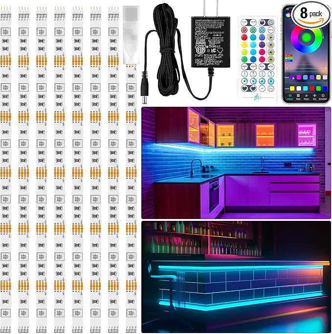 LAFULIT 8 PCS RGB Under Cabinet Lights Kit, App and Remote Control Led Strip by LAFULIT