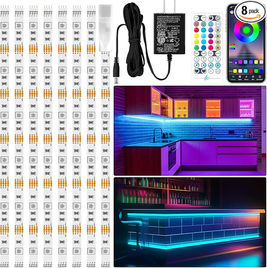 LAFULIT 8 PCS RGB Under Cabinet Lights Kit, App and Remote Control Led Strip by LAFULIT