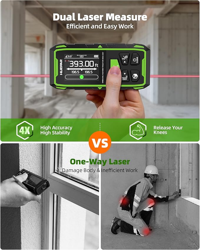 Huepar Professional Dual Laser Measuring Tool 393ft, Rechargeable Bilateral - Image 2