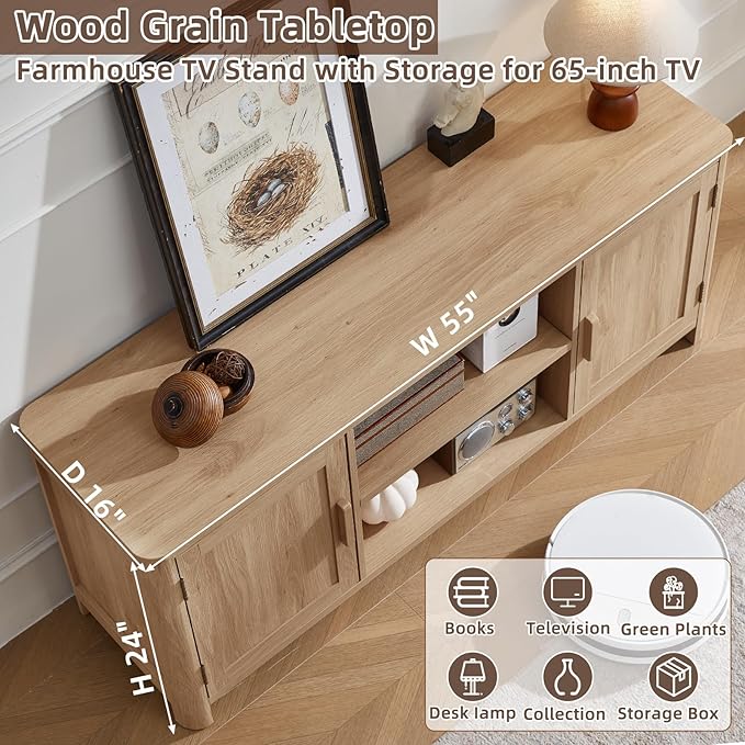 Joaxswe Farmhouse 55" Entertainment Center, Natural Oak Tv Stand - Image 9