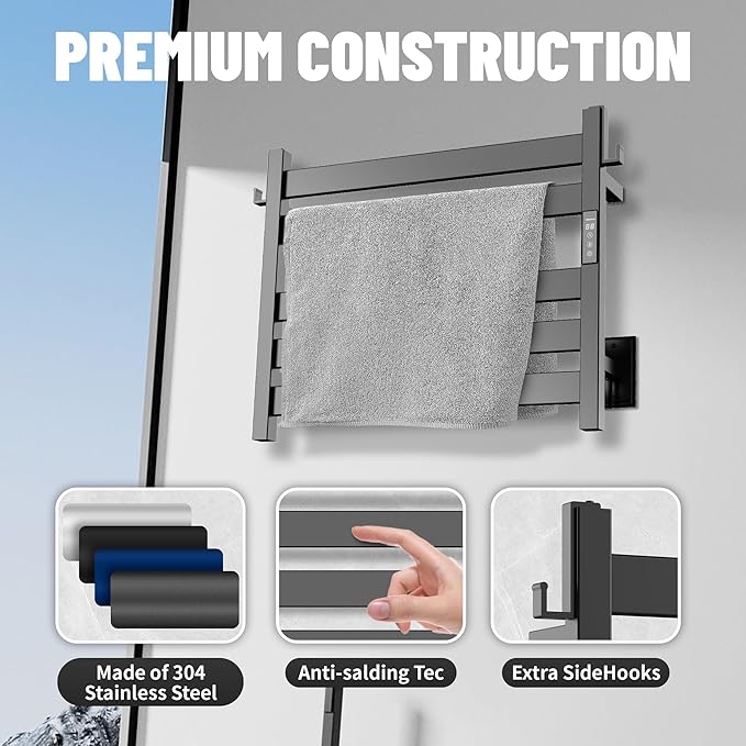 K&KALONZO Towel Warmer for Bathroom, Wall-Mounted 5-Bar Heated Towel Rack - Image 7