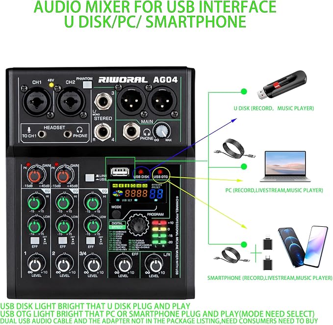 4 Channel Audio Mixer With Effects 88 Dsp Mixer Mixing Board Usb Interface - Image 4