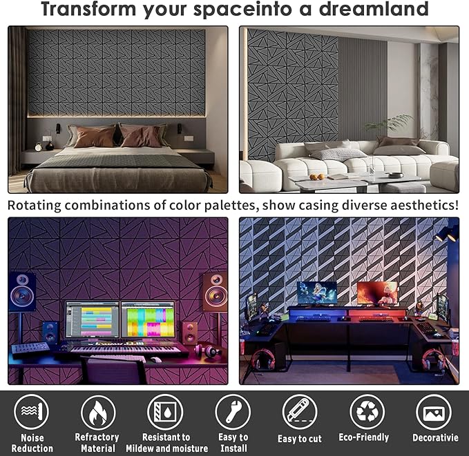 8 Pack Self-Adhesive Soundproof Wall Panels, 1.2lb/ft³ High Density, Thicker - Image 4