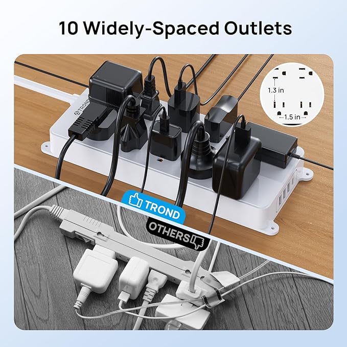 TROND Surge Protector Power Strip, Flat Plug 15ft Long Extension Cord, 10 - Image 5