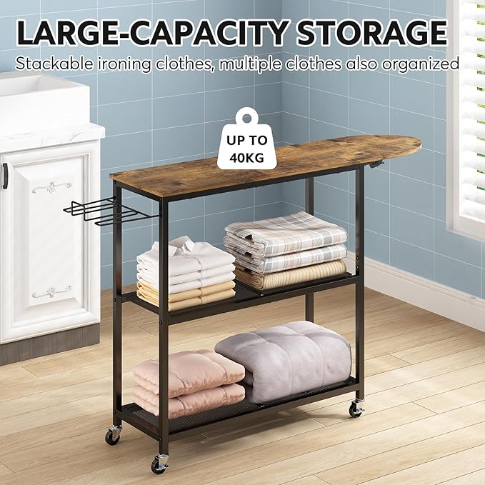 GILLAS Ironing Board with 2 Tier Storage Basket, Movable Ironing Board Full Size - Image 2