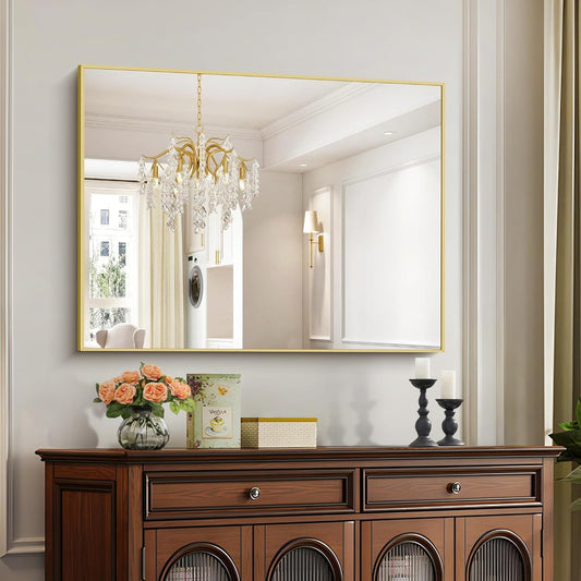 30x40In Gold Bathroom Mirror for Wall, Brushed Gold Rectangle Mirrors