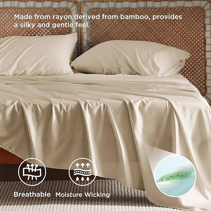 Bedsure King Size Sheet Set, Cooling Sheets King, Rayon Derived from Bamboo - Image 3