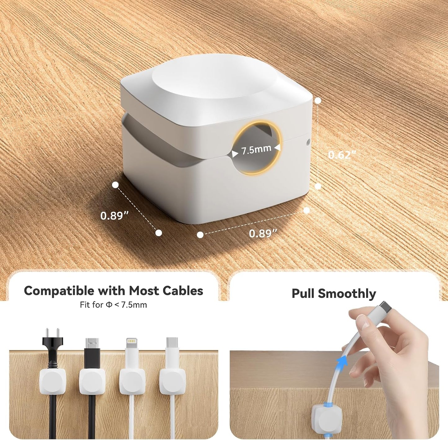 Daisyhome Rotatable Cord Organizer, Strong Adhesive Spring Cable Clips | Enhanced Cable Organizer Cord Clips, Desk Cord Holder for Nightstand, Office Accessories and Car (8*White)